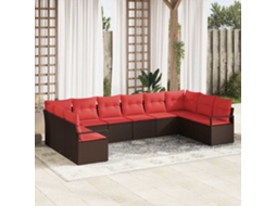 Vidaxl Conjunto De Sofá De Jardim 10 Pcs Marrom E Vermelho Vime Pe