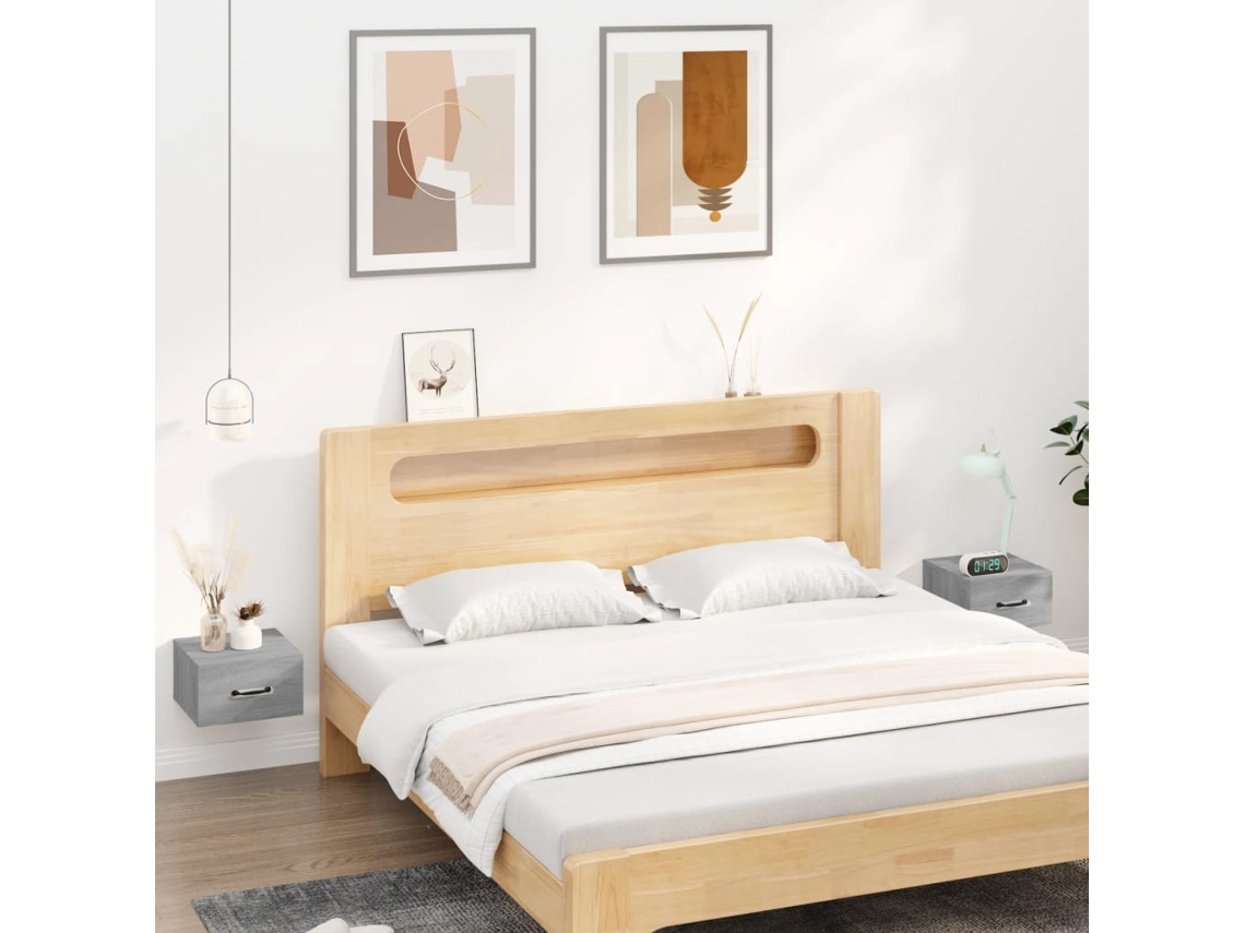 Vidaxl Mesas De Cabeceira Montagem Parede 2pcs 35x35x20cm Cinza Sonoma