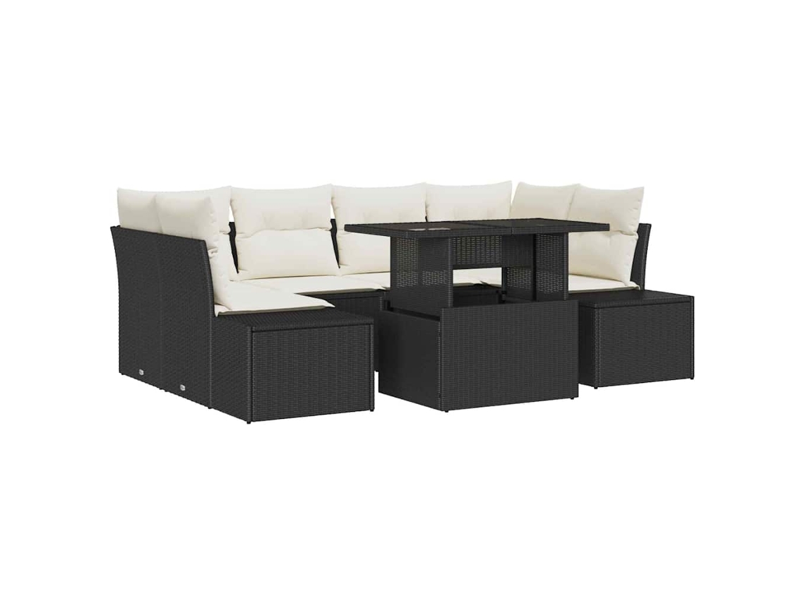 Maison Exclusive - Conjunto De Sofás Com Almofada 7 Pcs Preto E Creme Vime Pe