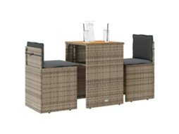 Vidaxl 3 Pcs Conjunto Bistrô Com Almofadões Vime Pe Cinza