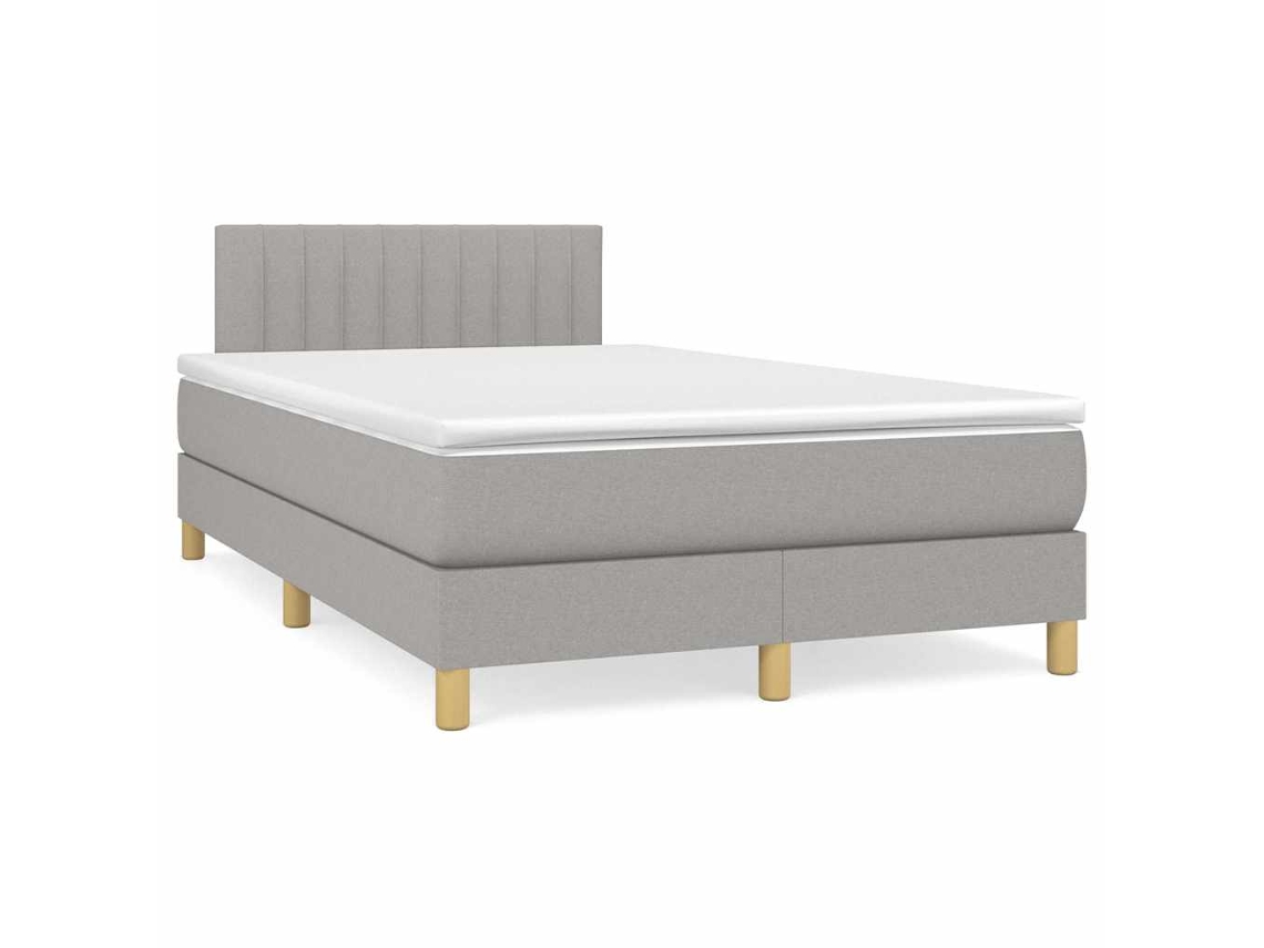Vidaxl Cama Box Spring C/ Colchão E Led 120x190 Cm Tecido Cinza-claro