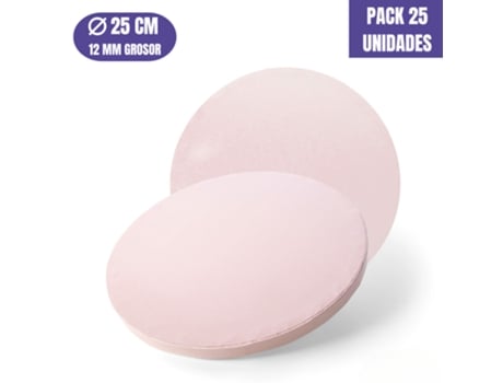 Base Para Bolo Redonda Rosa Bebe - 25 X 1,2 Cm (25 Uds)