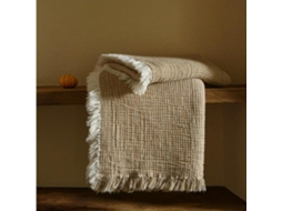 Manta de Algodão e Linho com Pompons Simples Cor Sólida para Sofá Respirável Decoração Casa, Macio, Quente, Id
