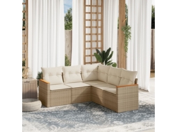 Vidaxl 5 Pcs Conjunto De Sofás P/ Jardim Com Almofadões Vime Pe Bege