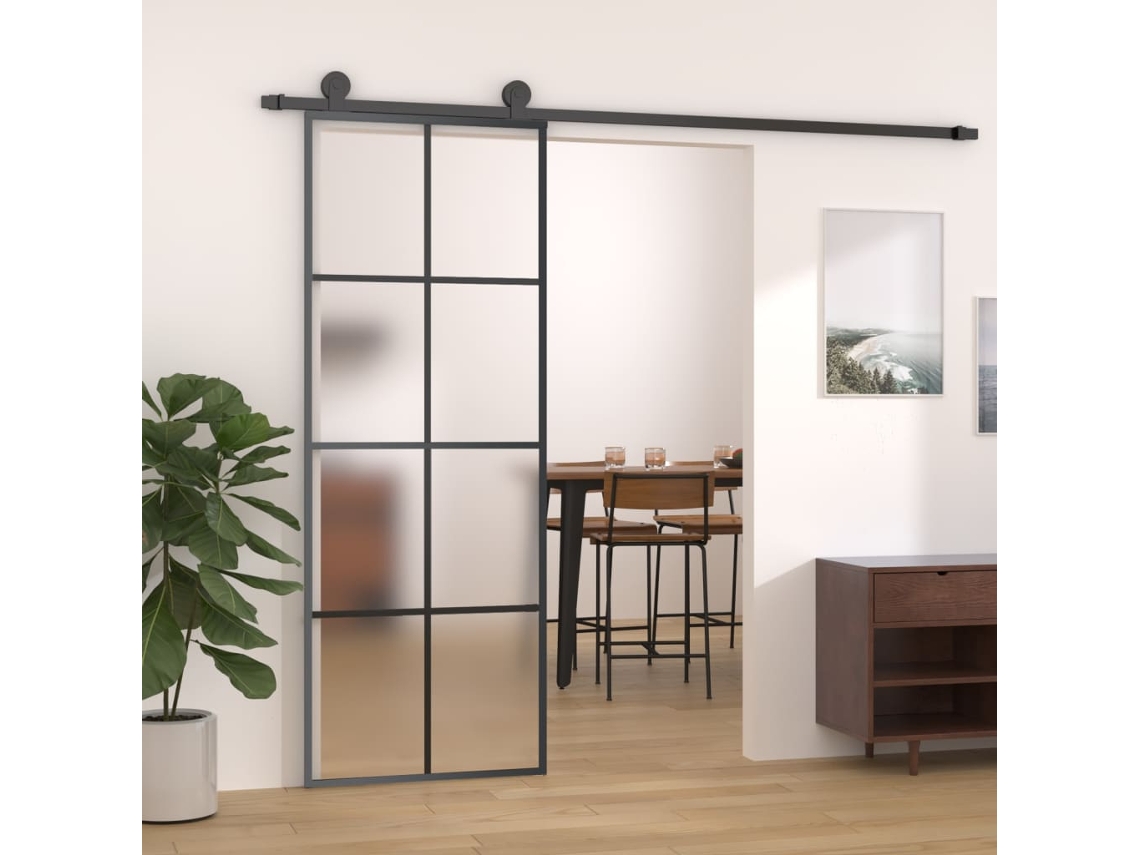 Vidaxl Porta Deslizante C/ Conj. Ferragens 76x205cm Vidro Esg/alumínio