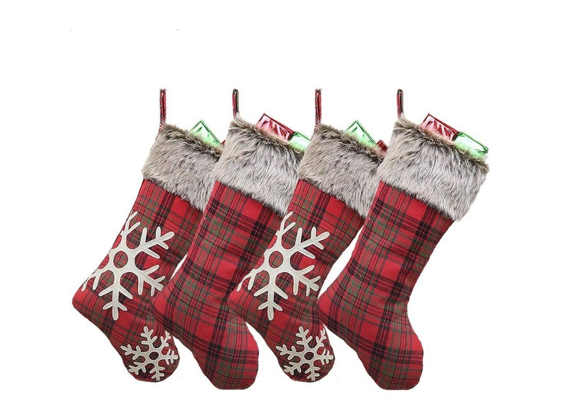 Conjunto de 4 meias de Natal Nova Line, com padrão de floco de neve e tartan, 46cm