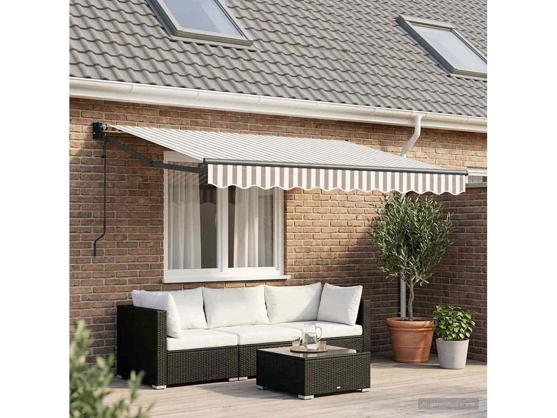Vidaxl Toldo Retrátil Cinza Claro E Branco 3 X 2,5 M Poliéster E Metal