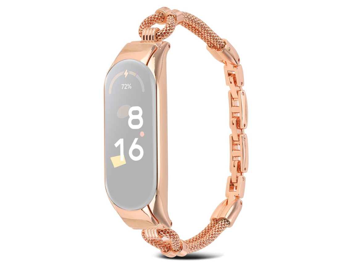 Bracelete de Metal com Delicada Corrente de Cobre para Xiaomi Mi Band 5/6 Ouro Rosa