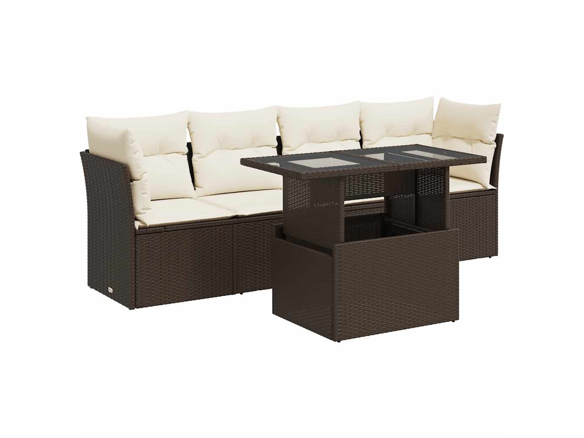 Conjunto de 5 Sofás para Jardim com Almofadões Vime Pe Castanho MAISON EXCLUSIVE (5 pcs)