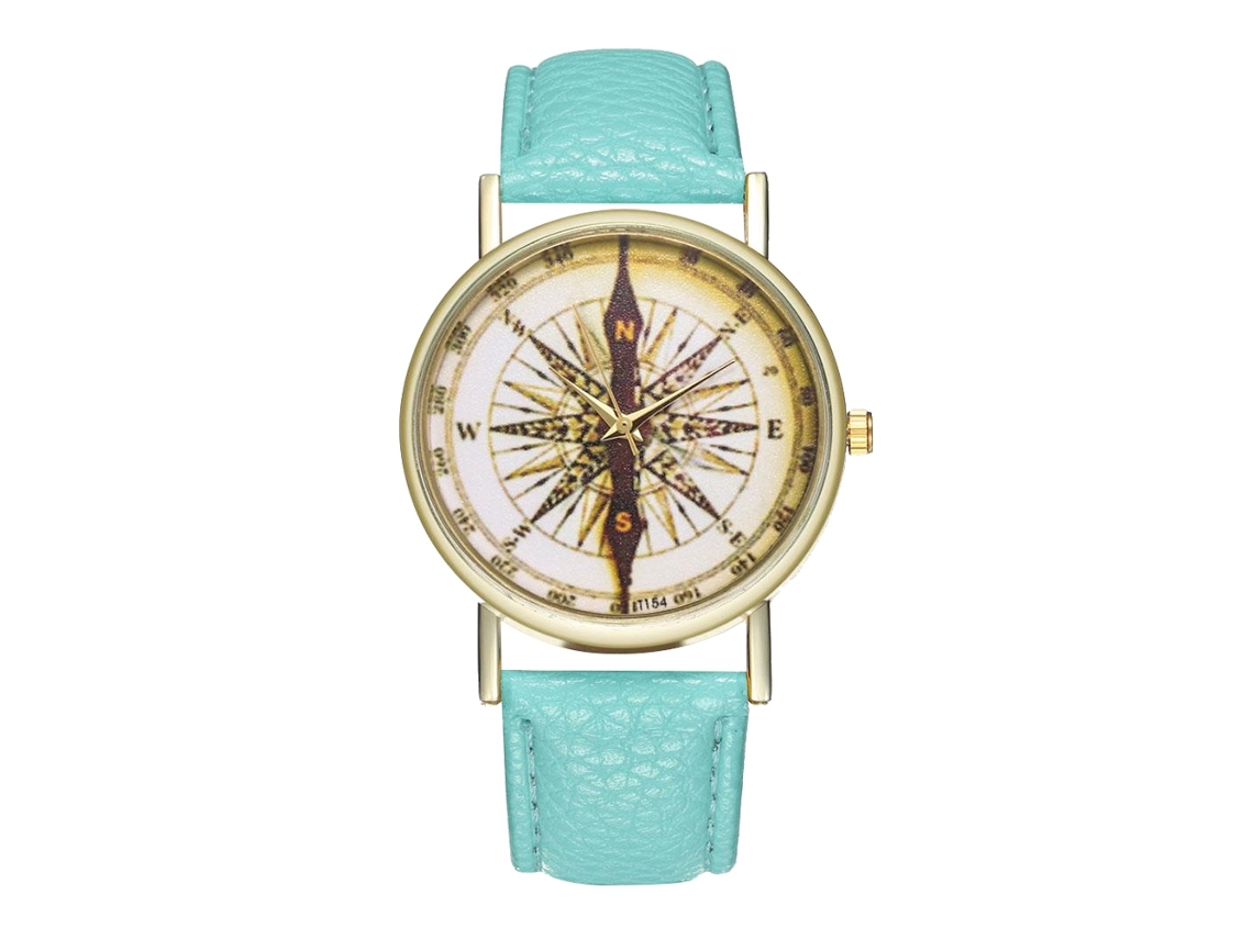 Relógio de pulso feminino de couro, estilo casual, quartzo, cor verde menta.
