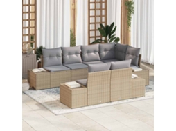 Vidaxl Conjunto De Sofá De Jardim 7 Unid. Bege E Cinza Claro Vime Pe