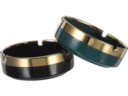 Cinzeiro de Mesa Redondo em Cerâmica com Borda Dourada, Conjunto de 2 Peças, CHABERLU