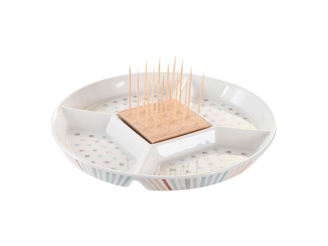 Bandeja De Aperitivos Dkd Home Decor Multicolor Bambu Grés (23,5 X 23,5 X 3 Cm)