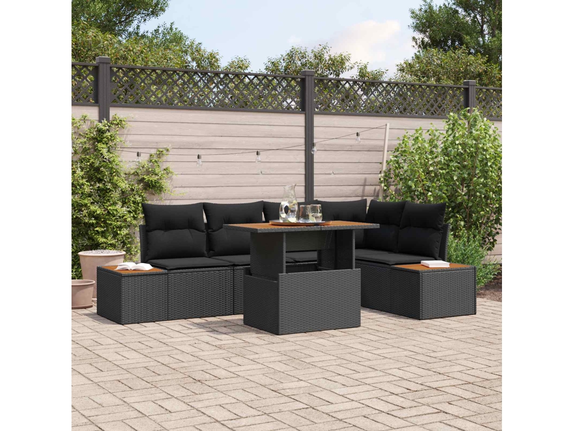 Vidaxl Conjunto De Sofá De Jardim 6 Unid. Preto Rattan Sintético
