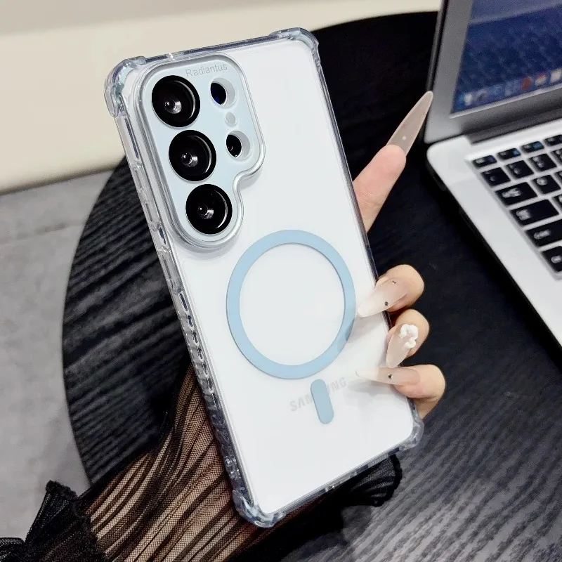 Capa Transparente Magnética À Prova De Choque Para Celular (galaxy S24 Ultra Azul) Com Proteção Para Lente, Magsafe.