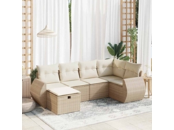Vidaxl 6 Pcs Conjunto De Sofás P/ Jardim Com Almofadões Vime Pe Bege
