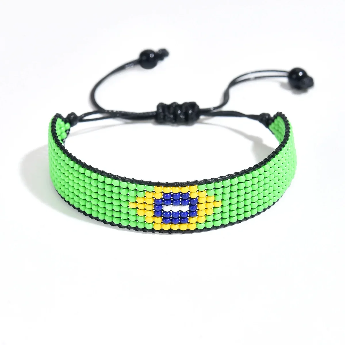 Pulseira De Miçangas Tecidas À Mão Com Design Geométrico Boêmio.