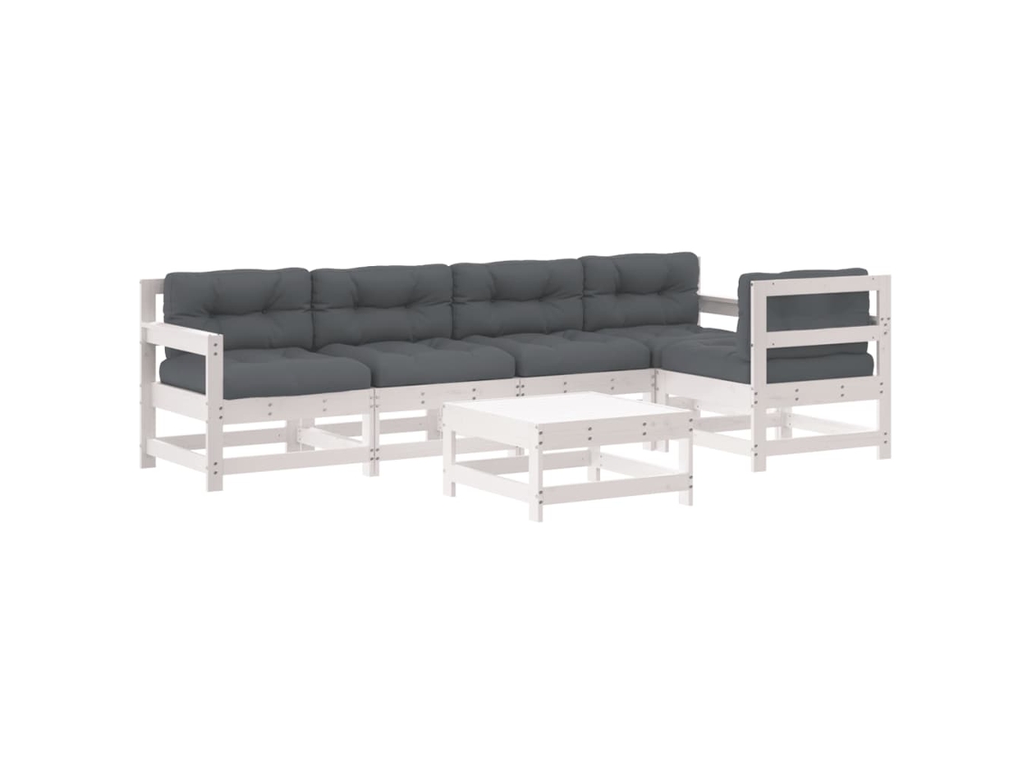 Conjunto de 6 Lounge Jardim com Almofadões Madeira Maciça Branco MAISON EXCLUSIVE (6pcs)