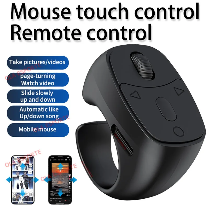 (preto) Controle Remoto Ring, Bluetooth Sem Fio, Mouse Para Selfie, Navegação Automática De Vídeo Com Virada De Página