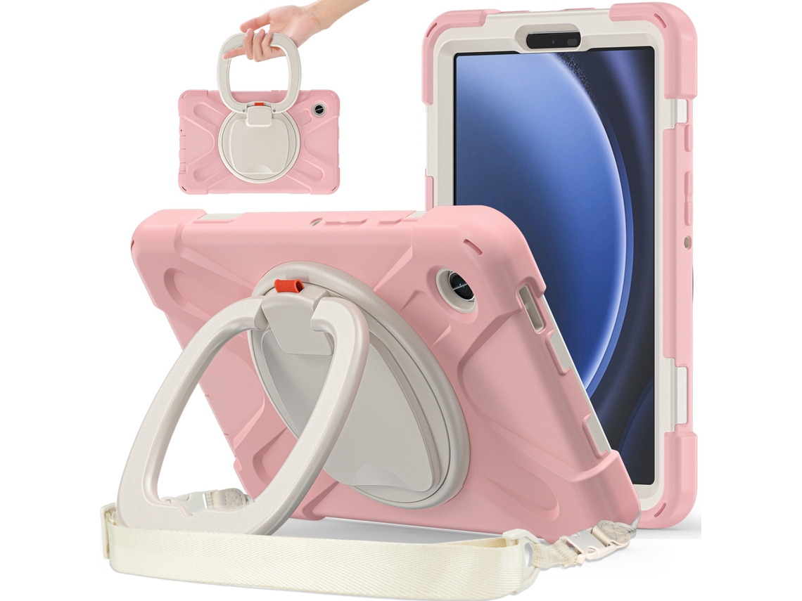 Capa Para Samsung Tab A9 8.7 Com Suporte Giratório De Silicone E Proteção Contra Quedas ) Rosa Sakura Sfushos (sm X110/x115 (2023)