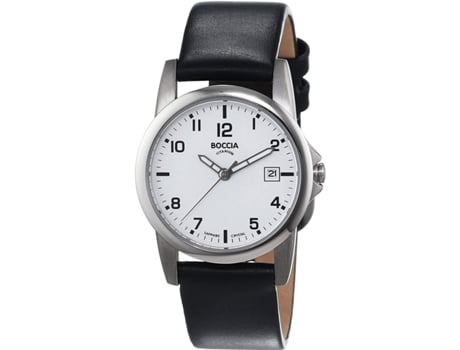Relógio feminino preto couro real Uhr titânio 3298-01 BOCCIA