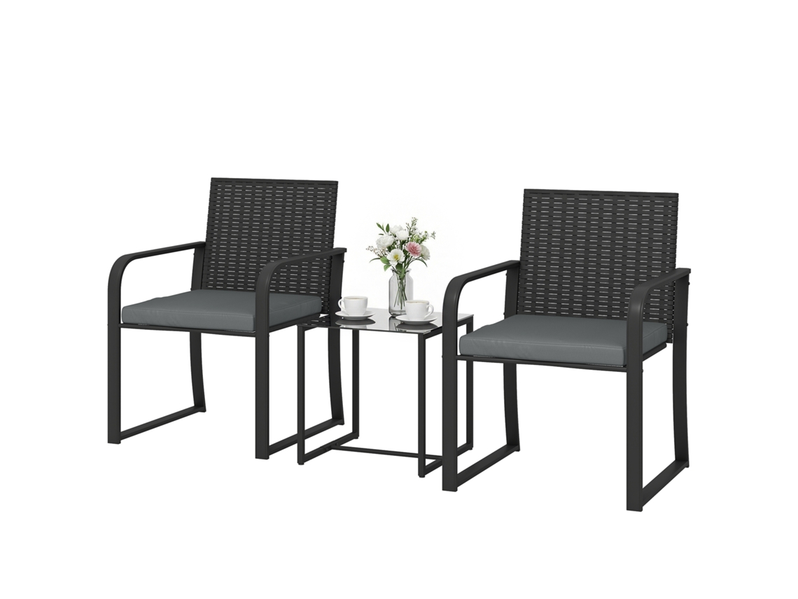 Conjunto, Cor Cinza, Em Vidro E Tecido E Vime, Para Jardim
