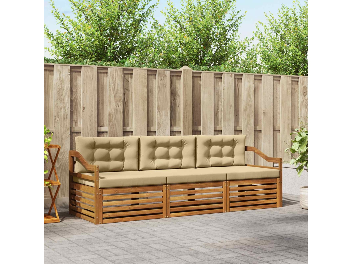 Vidaxl Conjunto De Sofás Para Exterior 3 Unid. Natural E Bege