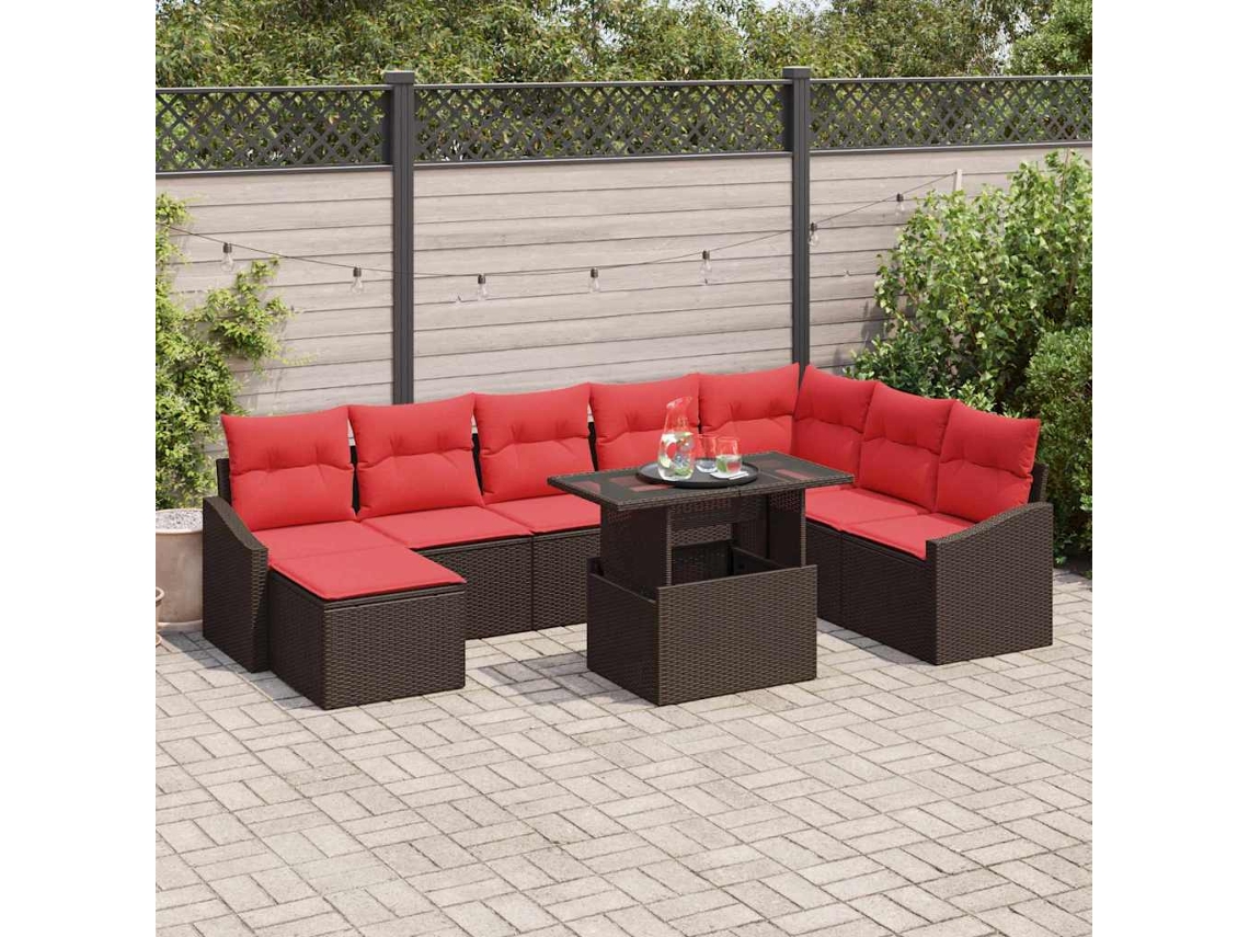 Vidaxl Conjunto De Sofás 9 Unid. Marrom E Vermelho Vime Pe