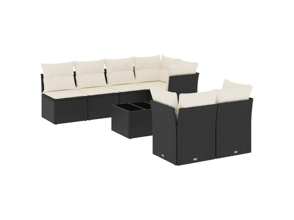 Conjunto 8 sofás de jardim VIDAXL com almofadões vime PE preto