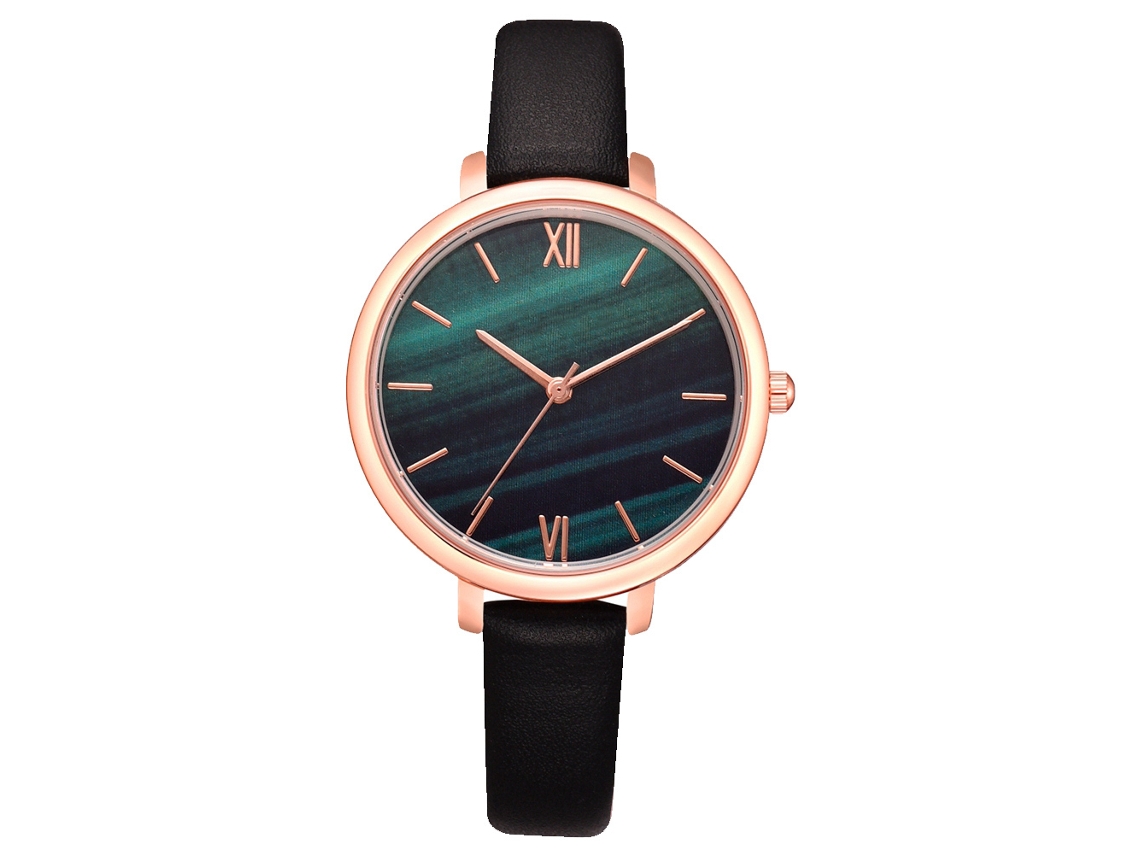 Relógio unissex moderno com pulseira fina de couro PU e mostrador com efeito degradê (preto)
