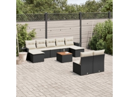 Vidaxl 10 Pcs Conjunto Sofás De Jardim C/ Almofadões Vime Pe Preto