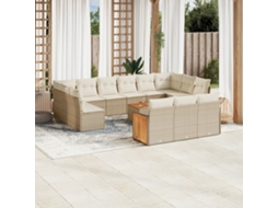Vidaxl 14 Pcs Conjunto De Sofás P/ Jardim Com Almofadões Vime Pe Bege