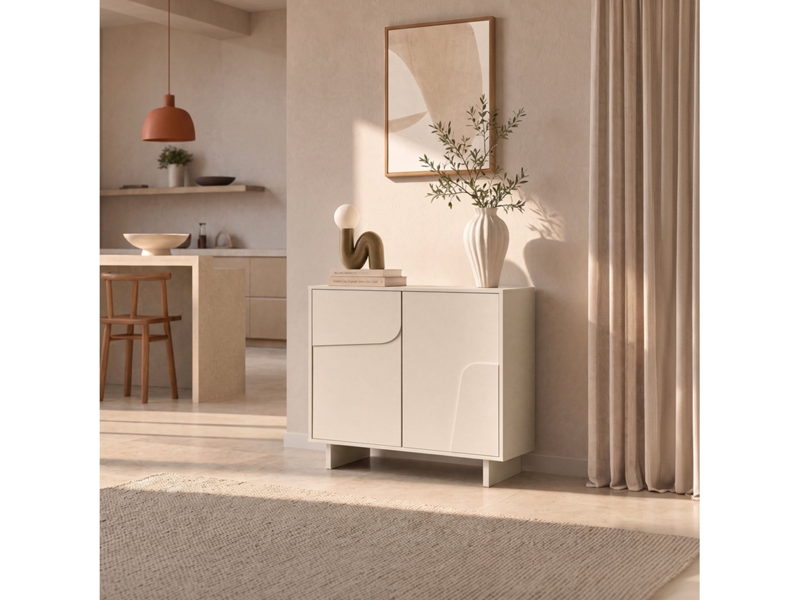 Aparador Flora Bege De 80 Cm Com 2 Portas E Acabamento Em Melamina.