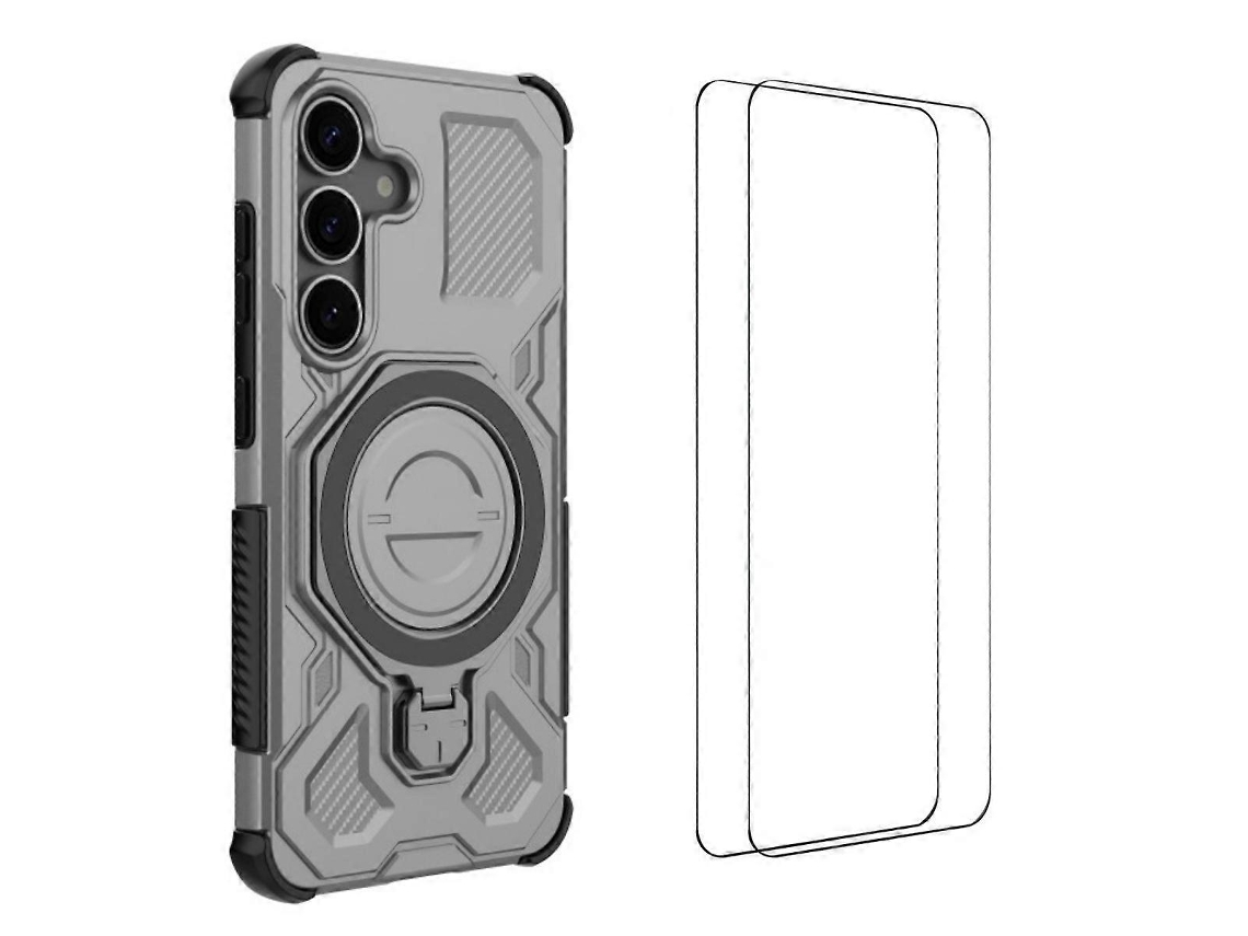 Capa Tkdaddy Para Samsung Galaxy S25 Com Suporte E 2 Películas De Tela Wanlonfeng Kj Series Pc Tpu (orifício Para Lente Grande) Cinza