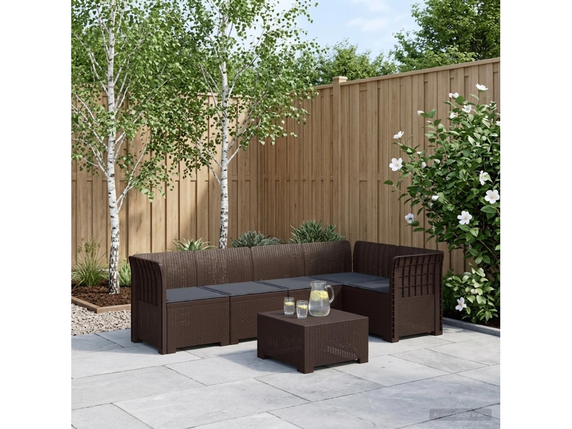 Vidaxl Sofá De Jardim De 5 Pessoas Com Almofadas Visual De Rattan Pp