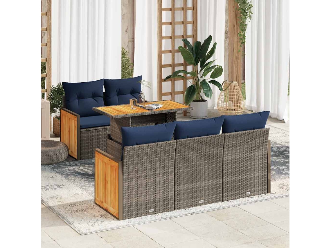 Vidaxl 6 Pcs Conjunto Sofás Jardim Com Almofadões Pe/acácia Cinzento