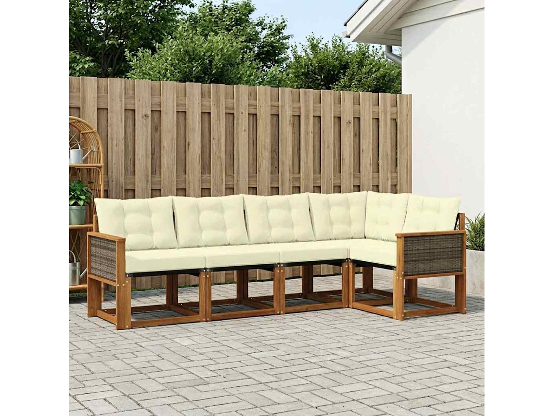 Vidaxl Conjunto De Sofás Para Exterior 5 Pcs Natural E Creme