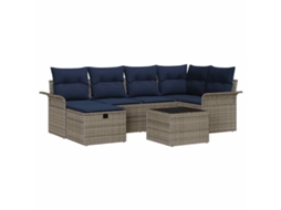 Maison Exclusive - Conjunto De Sofá De Jardim 7 Pcs Cinza E Azul Marinho Vime Pe