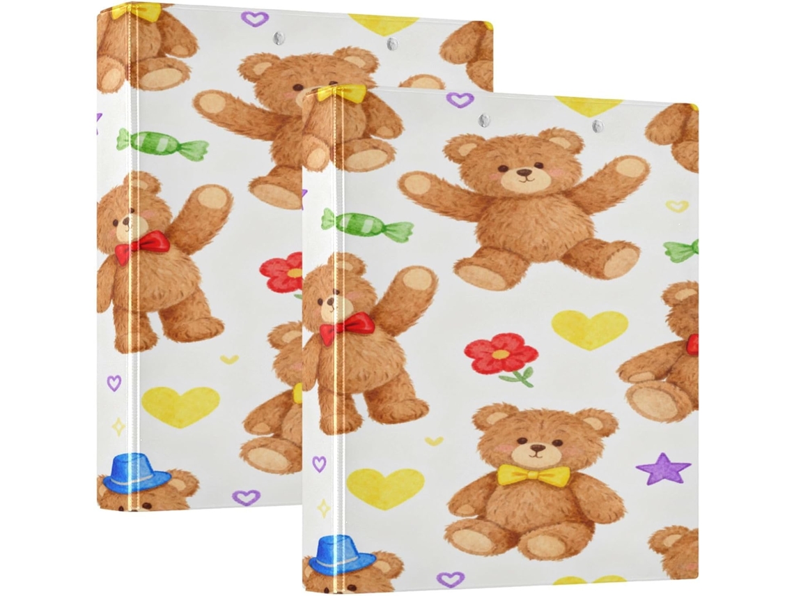 Pasta Escolar Fofa Com Estampa De Ursinho Pelúcia Marrom 3, 8cm 1, 5 Polegadas, Fichário Com Argolas E Bolsos Internos