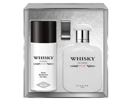 Conjunto de presente Whisky Homme Sport Eau de Toilette 100ml Desodorante 150ml com elegante prendedor de dinheiro Evaflor