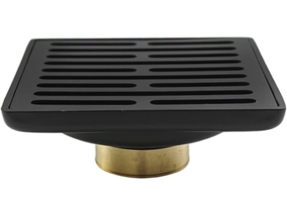 Tampa De Ralo Piso Em Aço Inoxidável, Acabamento Preto Fosco Com Detalhes Em Dourado Escovado, Ideal Para Banheiros