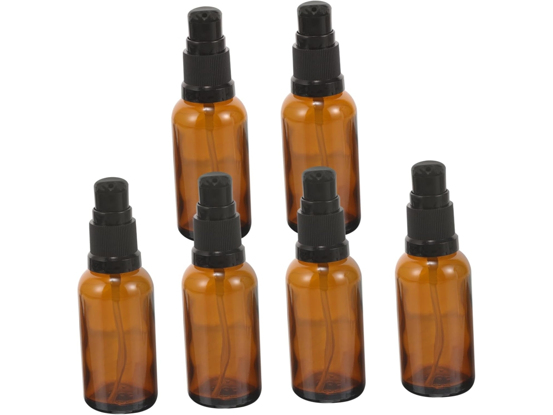 Conjunto De 6 Frascos De Vidro Com Bomba Dosadora Para Cosméticos E Loções.