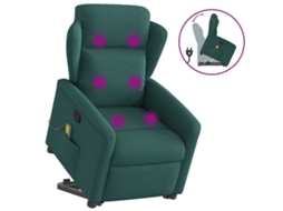 Vidaxl Poltrona Reclinável Elevatória De Massagens Tecido Verde-escuro