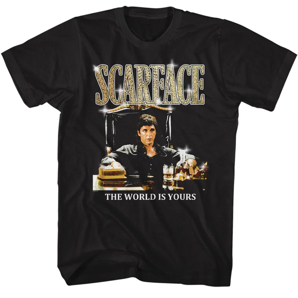 Unisex Adult T-shirt Rockinstone Scarface Movie Gold Logo Black Sizel