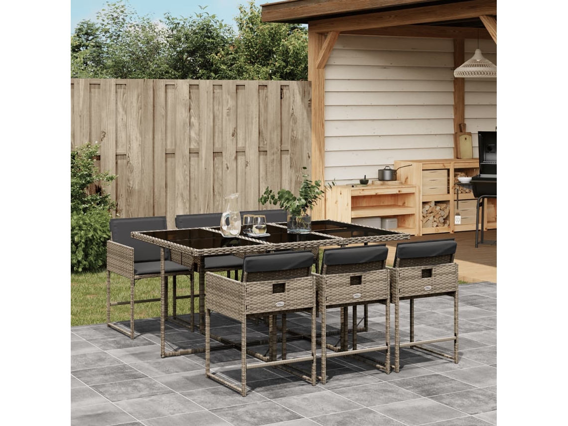 Vidaxl 7 Pcs Conjunto De Jantar P/ Jardim C/ Almofadões Vime Pe Cinza