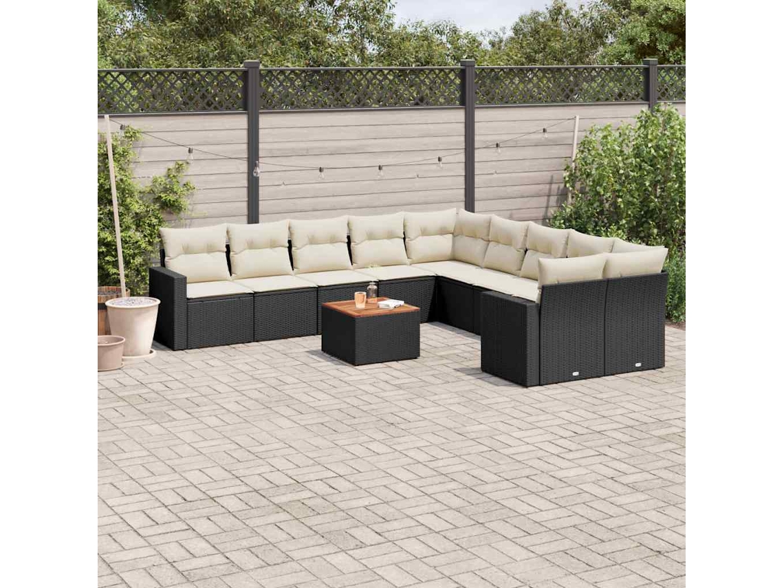 Vidaxl 11 Pcs Conjunto Sofás De Jardim C/ Almofadões Vime Pe Preto