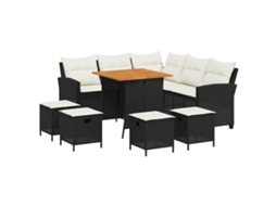 Conjunto de 6 Sofás de Jardim com Almofadões em Vime Preto MAISON EXCLUSIVE