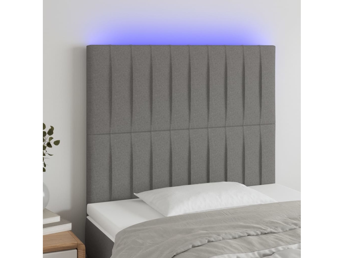Cabecero con LED Tela 80x5x118/128 cm Gris Oscuro