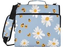 Organizador de Fichário com 3 Argolas, Alça Ombro e Estampa Margaridas, Padrão Leopardo 3,8 Cm 34,5 X 31,5 8,9