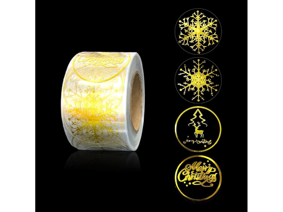 500 Adesivos de Natal Floco de Neve Dourado Autoadesivos
